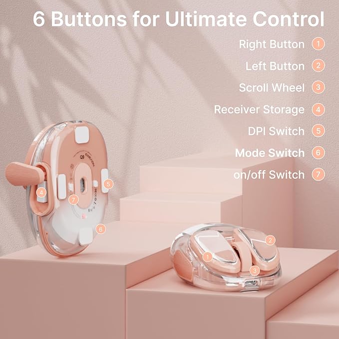 EWEADN Q9 Wireless Clear Mouse Dual Mode Bluetooth & 2.4G USB Computer Mouse with RGB Lighting, Silent Clicks, Multi-Device Compatibility for Laptop, PC, MacBook, iPad Cute Mouses-Gradient