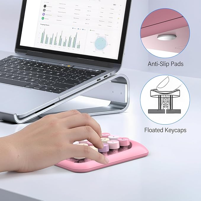 MOFII Cute Colorful Wireless Number Pad - 18 Keys, Portable 2.4 GHz with Stable Wireless Connectivity, 10-Key Financial Accounting Extension (Pink Colorful)