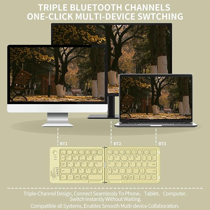 Foldable Bluetooth Keyboard with UV Printing Technology Rechargeable Keyboards,Compact Wireless Travel Keyboards for iPad, Smartphone, Tablet and Laptop - Z1 Coffee