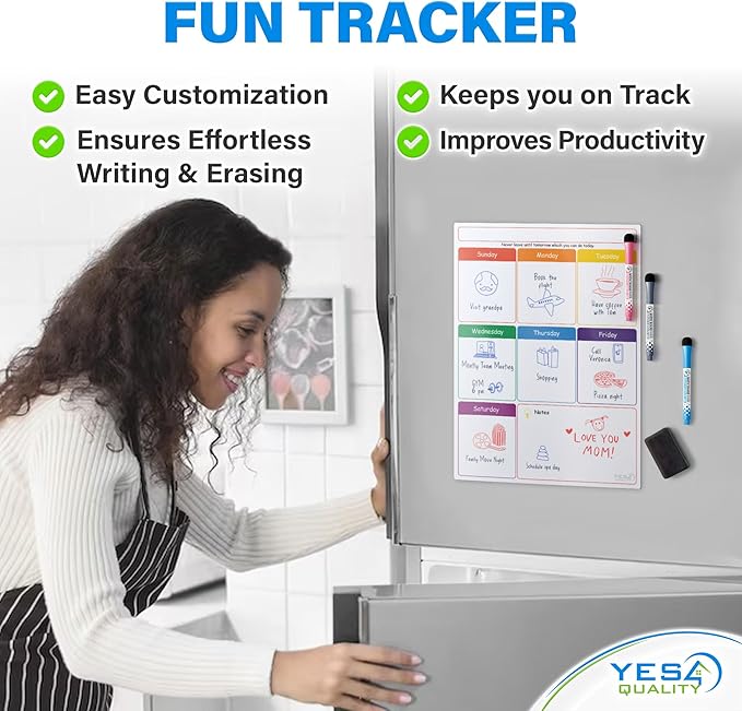 Magnetic Calendar - 16x12 Whiteboard - Dry Erase Calendar for Fridge - Monthly Refrigerator White Board Sheet with 3 Colorful Markers & Eraser, Meal Planner & Family Orgnanizer - by Yes4Quality