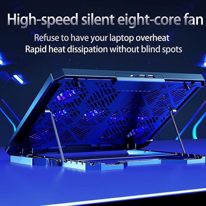 Laptop Cooling pad for Hp Chromebook x360 11 G4 Education Edition Gaming laptops, Laptop Cooler with 8 Fan, Adjustable Speed, 5-Level Height Adjustment, Mute Silent,2 USB-A Port，Built-in Phone Stand