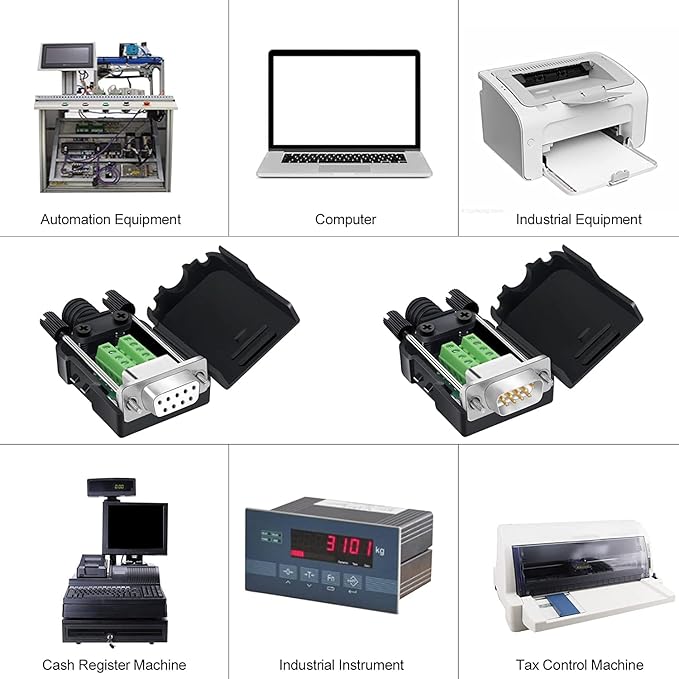 DB9 Breakout Connector, Male 9 pin RS232 connectors, Solderless D-SUB RS485 Serial Adapter Module Board with Screw Terminals, Case, Long Bolts (5PCS Female+5PCS Male White)