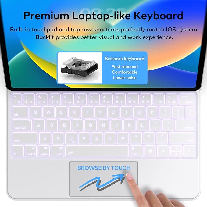 Keyboard Case for iPad Air 13 (M4 2026/M3 2025/M2 2024) and iPad Pro 12.9 inch 6th/5th/4th/3rd Generation–Magic-Style Magnetic Keyboard Case with Multi-Touch Trackpad – Floating Cantilever Stand