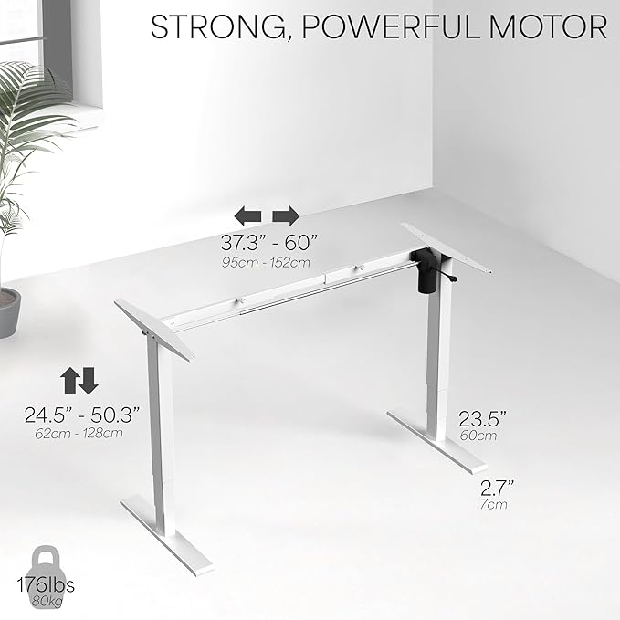 VIVO Electric Stand Up Desk Frame Workstation with Memory Touch Pad, Single Motor Ergonomic Standing Height Adjustable Base, White, DESK-V102EW