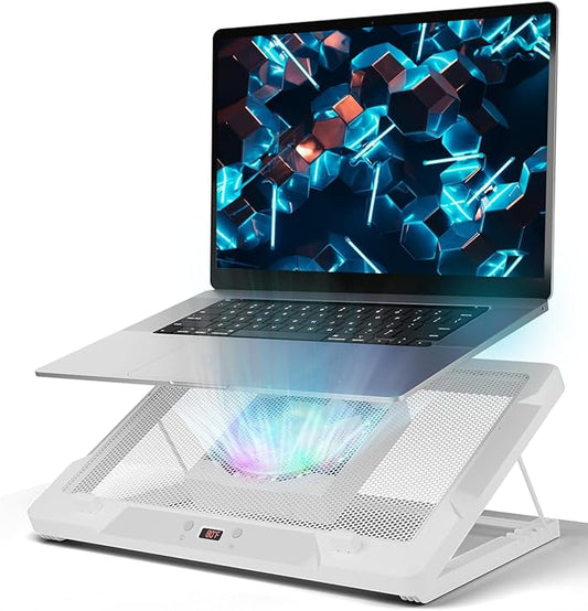 DEPGI Laptop Cooling Pad, Laptop Cooler Stand with 5.5" Movable Fan Easy to Clean, Auto Temp Sensor & 3-Speed Manual Control, Ultra Quiet ≤40dB for 14–17.3 Inch Laptops, White