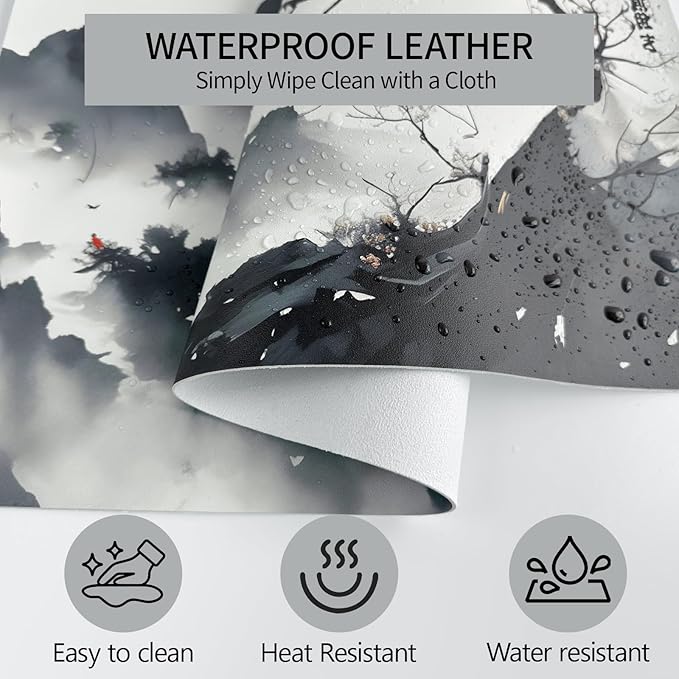 Japanese Mouse Pad, Large Japanese Desk Mat, Leather Desk Pad, Waterproof Keyboard Mat, Non-Slip Computer Mat, Keyboard and Mouse Pad for Office Decor (31.5"x15.7")