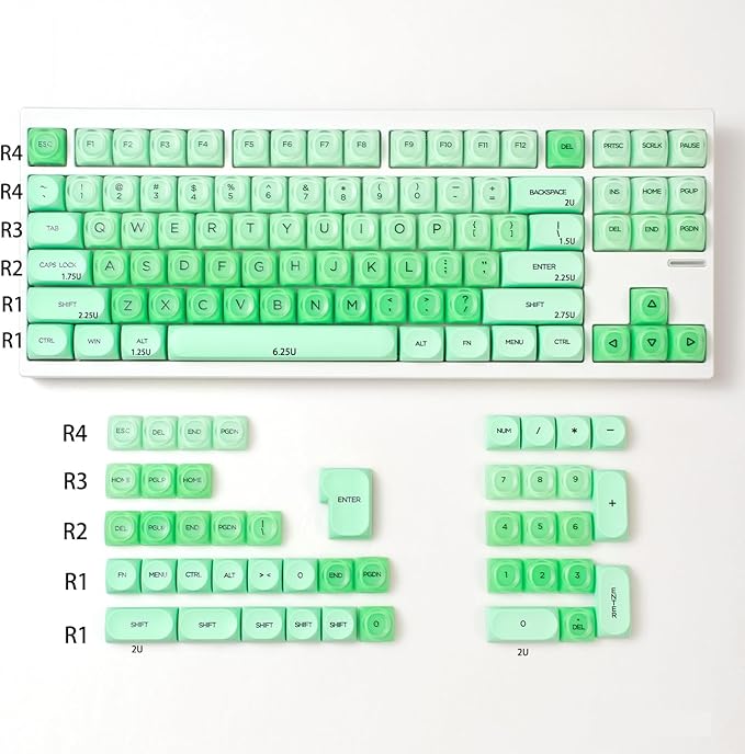 Sumgsn 132 Keys PBTJelly Keycaps MOA Profile Green Keycaps Comaptible with Wooting Keyboard 61/64/87/104/108 Cherry Mx Switches Mechanical Keyboards