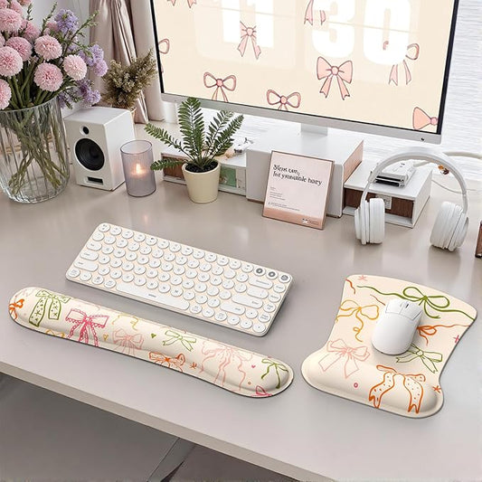 iCasso Ergonomic Mouse Pad, Keyboard Wrist Rest, Memory Foam Mousepad with Wrist Support, Easy Typing and Relieve Wrist Pain Keyboard Pad for Computer(Colorful Ribbon)