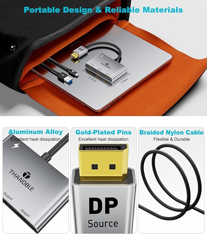DisplayPort Splitter for Multi Monitor Extended Display, 4K 60Hz 3xDP MST Hub Display Port to 3 Display Port 1 in 3 Out Adapter for NVIDIA, AMD, PC, Windows
