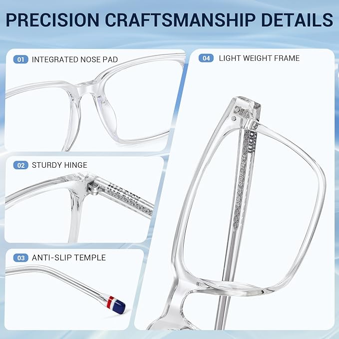 Blue Light Glasses for Men Women, 99% Blue Light Blocker, UV Protection. Ideal for Computer Use, Gaming, Reading.