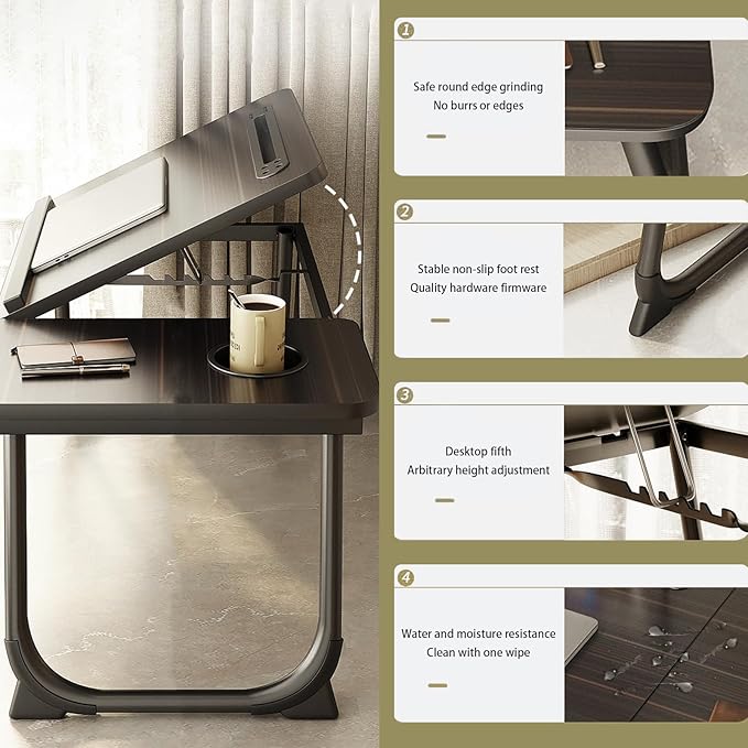 Laptop Desk for Bed, Adjustable Laptop Stand with 5 Different Angles, Portable Lap Tray Table with USB Charge Port and Cup Holder, Laptop Bed Desk Tray for Eating Working Writing (Black)