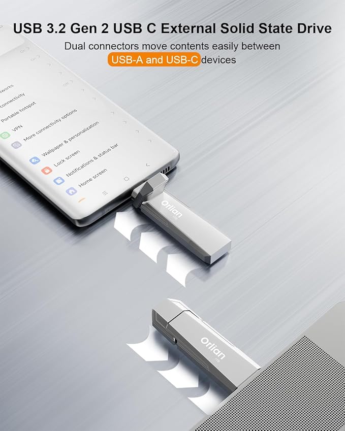 1TB External Portable SSD USB Solid State Drive Up to 1000MB/s USB 3.2 Gen 2 Dual Drive Type C + USB A Solid State Thumb Drive for Phone/Android Laptops/Windows/Mac, Silver