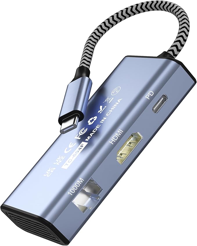 USB C to Ethernet Adapter, 6-in-1 USB C to HDMI Docking Station, MultiPort Docking Station for Dell/HP/Mac Laptop, 4K@30Hz 85W, Gigabit Ethernet Adapter, 100W PD Charging, USB A 3.0 Data Ports