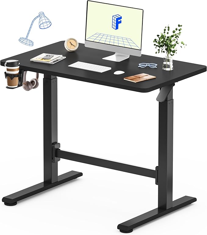 FLEXISPOT H7 Plus Gas Spring Adjustable Standing Desk, Mobile Rolling Sit-Stand Table with Wheels, Cordless Stand Up Desk for Small Spaces & Home Office, 40" One-Piece Desktop Black,Height 27.6"–45"