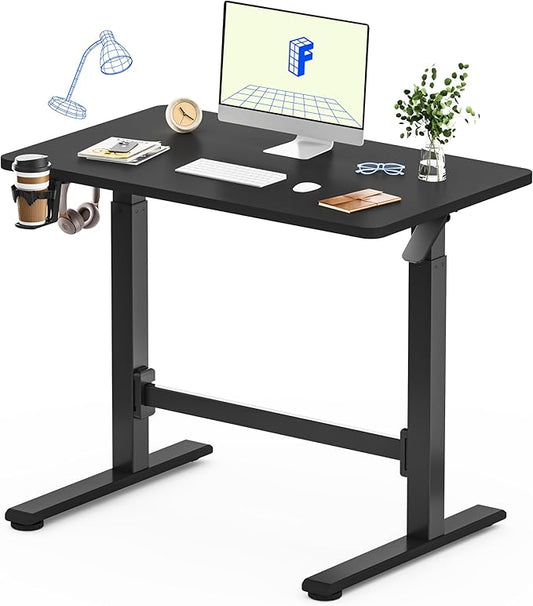 FLEXISPOT H7 Plus Gas Spring Adjustable Standing Desk, Mobile Rolling Sit-Stand Table with Wheels, Cordless Stand Up Desk for Small Spaces & Home Office, 40" One-Piece Desktop Black,Height 27.6"–45"
