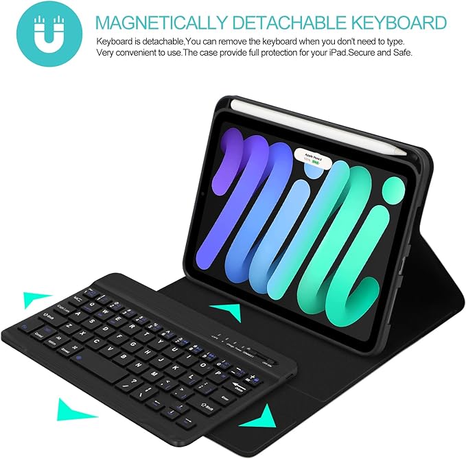 BORIYUAN iPad mini 7th (A17 Pro) Keyboard Case 2024, Detachable Wireless Bluetooth Keyboard Slim Folio Smart Cover with Pencil Holder for iPad mini 7th 2024/6th Generation 2021 8.3 inch - Green