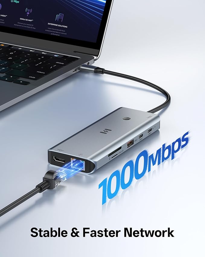 USB C Docking Station 3 HDMI, Selore 12-in-1 Docking Station 3 Monitors with Triple HDMI, 10Gbps USB A/C 3.1, 100W PD Charging, Gigabit Ethernet, SD/microSD Card Reader for Dell/HP/Lenovo Laptops