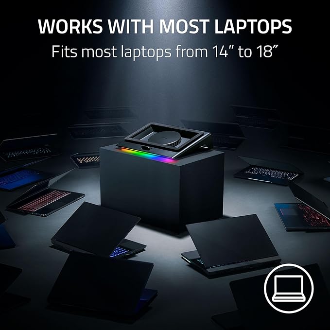 Razer Laptop Cooling Pad: Adaptive Smart - Intelligent Fan Control - Airtight Pressure Chamber - Fits Most Laptops & Macbooks 14” to 18" - Preset & Custom Fan Curves - 3 Port USB Type A - Chroma RGB