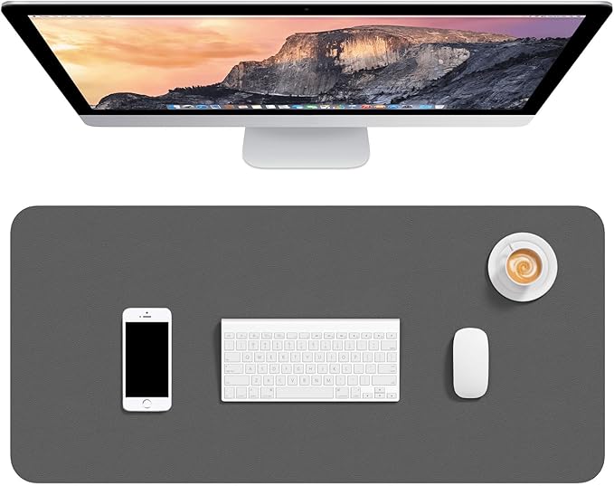 Hsurbtra Desk Pad, 30" x 14" PU Leather Desk Mat, XL Extended Mouse Pad, Waterproof Desktop Blotter Protector, Non-Slip Ultra Thin Large Laptop Keyboard Writing Mat for Office Home, Dark Gray
