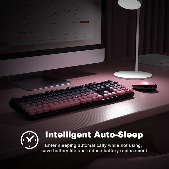 MOFII Wireless Keyboard and Mouse Combo - Rose-Pink Gradient Full-Sized Plug and Play Colorful Computer Keyboards - 104 Keys Round Keycap USB 2.4G Cute Keyboard for Windows/Laptop/Mac/Desktop/PC
