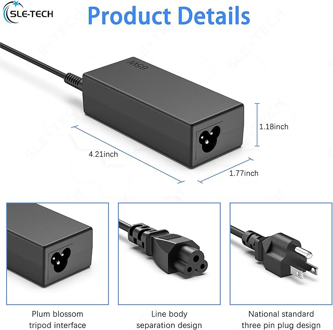 SLE-TECH 65W USB C Laptop Charger Compatible with Lenovo ThinkPad X1 Carbon Gen 6 7 8 9,T14 T15 E14 E15 L13,Yoga 7i 9i C740 C930 C940,Chromebook 100e 300e 500e c330 s330,Type C AC Adapter Power Cord