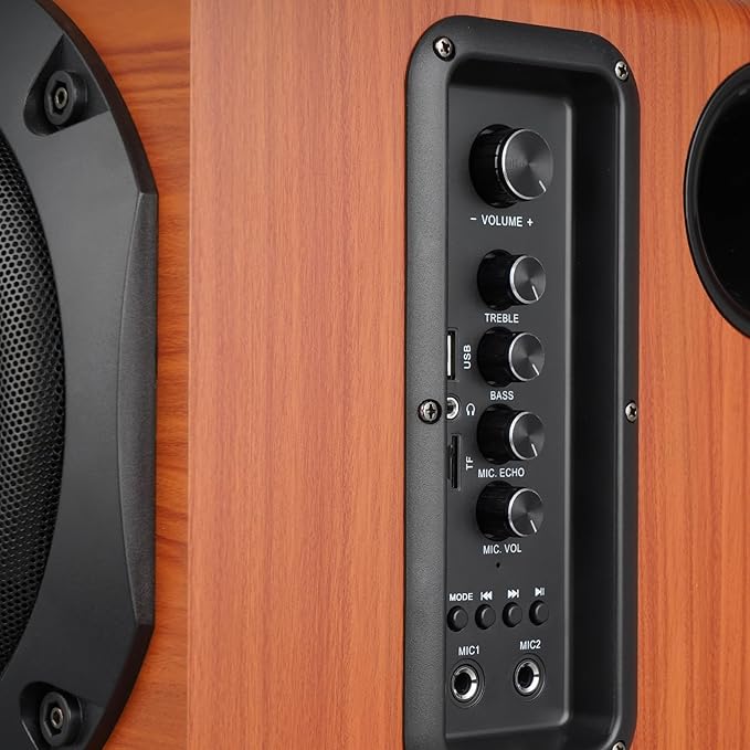 Computer Speakers with Subwoofer, 2.1 Gaming Speaker System for Desktop PC, 100W RMS, 6.5" Deep Bass, Bluetooth 5.3, AUX/RCA/Optical/Coaxial, Surround Sound for PC/Monitor/TV - Brown