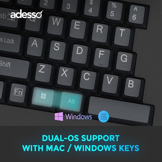 Adesso EasyTouch 150 Ergonomic Wired Mechanical Keyboard with Cherry MX Brown Switches, Integrated Palm Rest, Dedicated Copilot AI Hotkey, Full-Sized Layout with Numeric Pad for Comfortable Typing