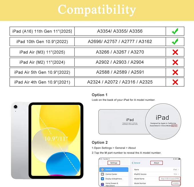 Soke for iPad (A16) 11th/10th Generation Case with Keyboard(2025/2022)-7 Color Backlight Wireless Detachable Folio Keyboard Cover with Built-in Pencil Holder for iPad 11/10.9 inch, Yellow Marble