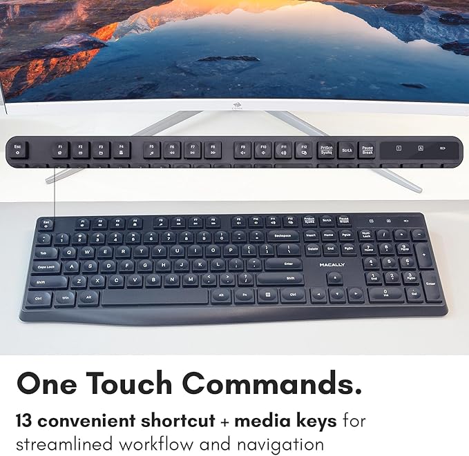 Macally Wireless Keyboard | 2.4G Computer Keyboard (Full Size, Quiet Keys) All Day Comfortable Typing with Wireless USB for Laptop, Desktop PC, Surface, Chromebook, Notebook