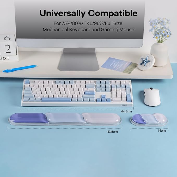 EPOMAKER CloudGel Wrist Rest for Keyboard and Mouse, 2 Pieces Silicone Wrist Support, Anti-Slip Rubber Bottom, Ergonomic Design, Suitable for Office/Computer/Laptop/Gaming (Blue)