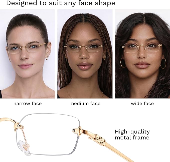 livho Ultra-Light Statement Glasses — Rectangular Metal Blue-Light Frames for Women