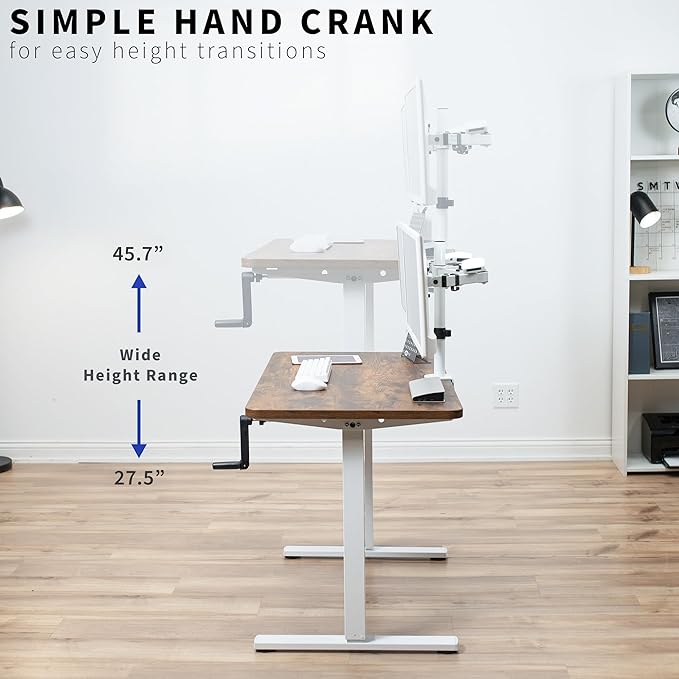 VIVO Compact Hand Crank Stand Up Desk Frame for 37 to 77 inch Table Tops, Ergonomic Standing Height Adjustable Base with Foldable Handle, White, DESK-M051MW