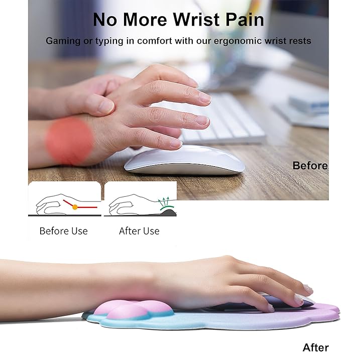 OUEST Cloud Wrist Rest Keyboard and Mouse Pad with Cute Ergonomic Memory Foam Non-Slip PU Base for Computer Mac Laptop Office Gaming-Cyan/Purple/Pink