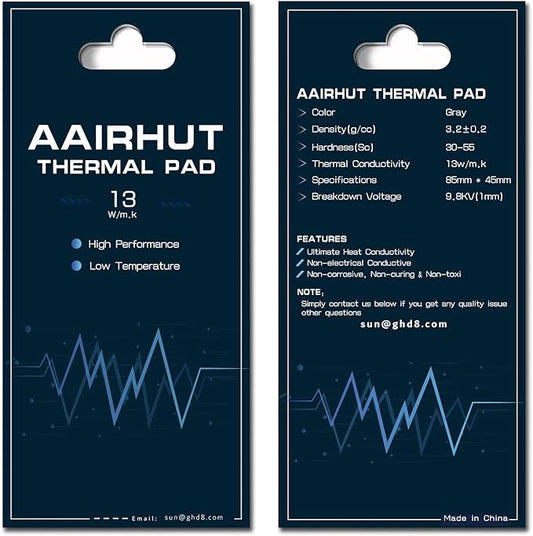 Aairhut Thermal Pad 13W/mK [0.5~3mm], 85 x 45 x 3mm Silicone Cooling Pad Non Conductive Heat Resistance Extreme Odyssey Cover with Dual Self-Adhesive Films for PC Laptop PS4/PS5/CPU/GPU/Computer