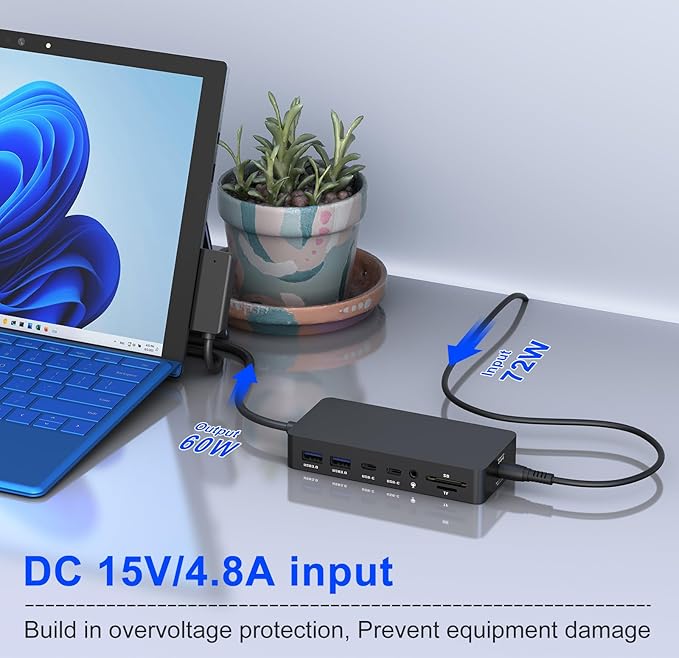 Surface Docking Station, 12-in-1 Triple Displays VGA +Dual HDMI Surface Dock, Surface Docking Station for Surface Pro 11/10/9/8/X/7/6/5/4/3,Surface Laptop 7/6/5/4/3/2/1,Surface Book Go