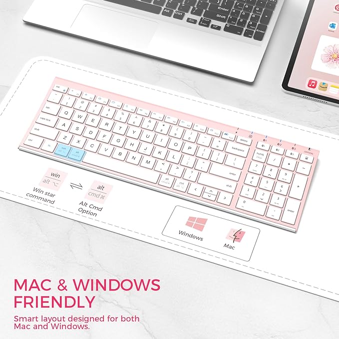 iClever BK10 Bluetooth Keyboard, Wireless Rechargeable Ultra-Slim Keyboard with Long Battery Life, Compatible with iOS, Android, Windows, Mac for iPad, Tablet, Laptop, PC, Phone