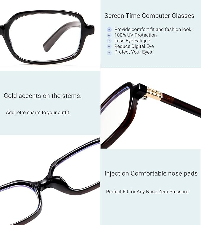 Retro Rectangle Blue Light Blocking Glasses for Women 90s Fake Eyeglasses Y2K Fashion Computer Glasses Tortoise Frame