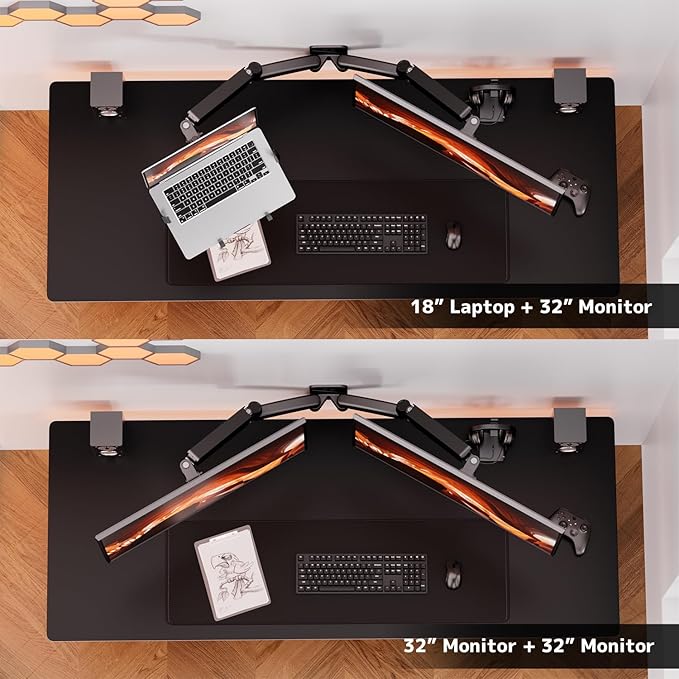 PUTORSEN Monitor and Laptop Wall-Mount - Full Motion 2-in-1 Monitor Arm Fits Max 32" Screen and 18" Laptop, Holds up to19.8lbs, Detachable Laptop Tray with Adjustable Slide Clamp, VESA 75x75/100x100