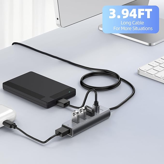 USB C to USB A Hub Splitter 5 Ports with BC Charging Aluminum Thunderbolt to USB C Hub Multiport Adapter USB 3.0 5Gbps Type C Hub Extender for Laptop Mac iPad PC Surface XPS and More(3.94FT5in1)