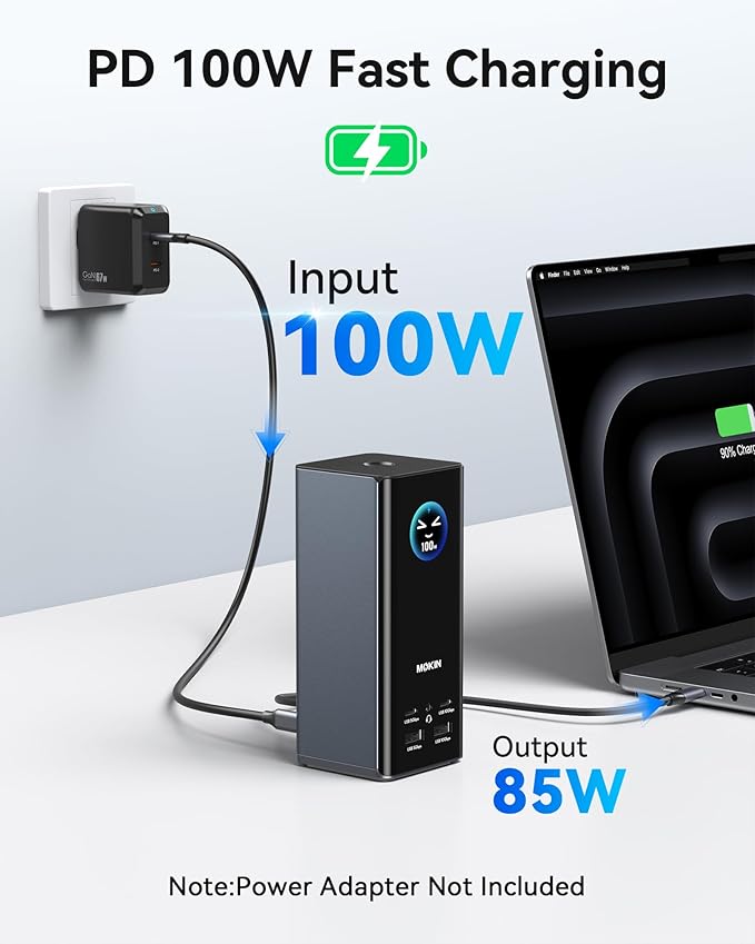 MOKiN USB C Docking Station 3 Monitors, 17-in-1 Triple Display Docking Station with 3 HDMI & 2 DP, 10G USB A/C, Gigabit Ethernet, 100W PD, Smart Display, SD/microSD, for Mac/Dell/Hp(Driver Required)