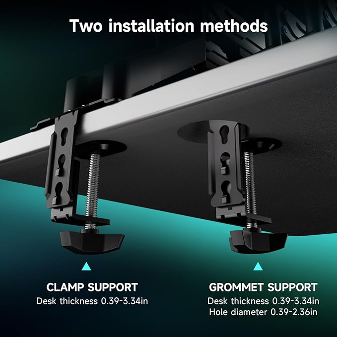 Pholiten Monitor and Laptop Mount for Max 32” Screen and 17” Notebook, Dual Monitor Mount Holds up to 22lbs,Laptop Tray Stand with Gas Spring Arm