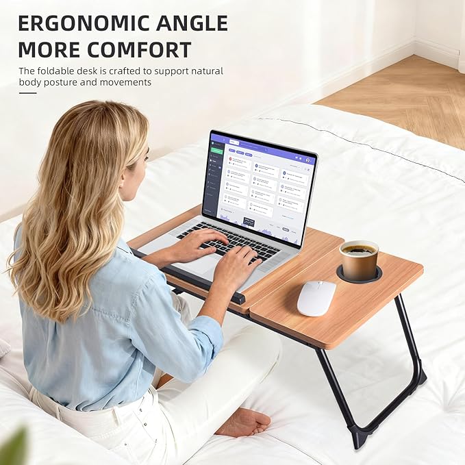 XXL Adjustable Lap Desk - Sturdy Portable Foldable Laptop Desk for Bed & Sofa, Height Adjustable Laptop Bed Stand, Ergonomic Lap Table for Adults Work, Writing and Gaming (Wood)
