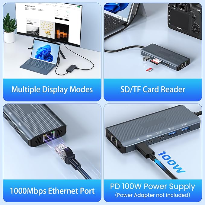 11-in-1 Surface Pro Docking Station, New Surface Dock 4K@60HZ HDMI, Surface Docking Station for Surface Pro 11/10/9/8/X/7/6/5/4/3, Surface Laptop 6/5/4/3/2/1, Surface Laptop Go 3/2/1, Surface Book