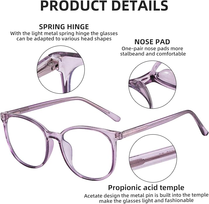 FONHCOO Blue Light Blocking Glasses Fashion Round TR90 Frame Transparent Eyewear Anti UV Computer Glasses for Women Men