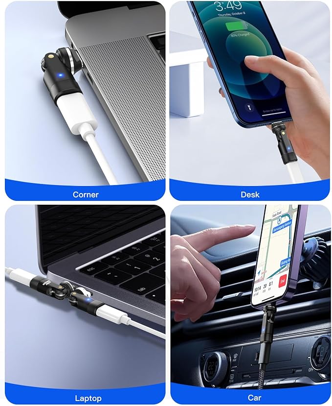 TiMOVO Magnetic Lightning to USB C Adapter, Fast Charging & 480Mbps Data Sync, 90° Right Angle & 60W PD USB-C Male to Lightning Female for iPhone 16/15/14 Pro Max, MacBook, iPad, Tablet, Black