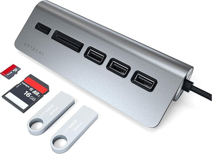 Satechi USB C Hub for Desktop, USB C Hub with 3 USB-A 3.0 Data Ports, Micro/SD Card Readers, USBC Hub for MacBook Air/Pro M5/M4, Dell, HP, Surface, Lenovo - Space Gray