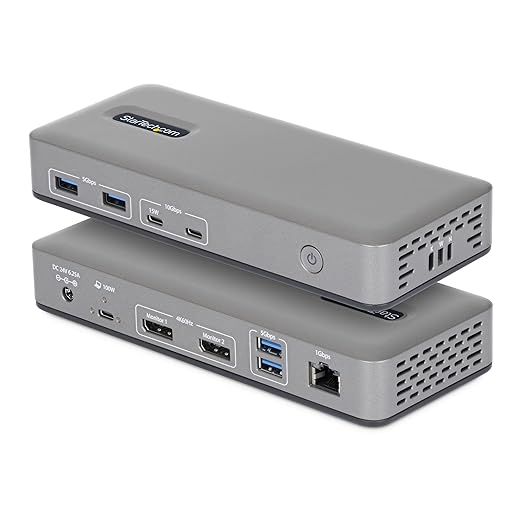 StarTech USB-C Docking Station Dual 4K 60Hz DisplayPort, 100W Power Delivery Charging, 6 USB Ports (10Gbps), Gigabit Ethernet, Driverless Windows Professional Laptop Dock (201N-USBC-DOCK)