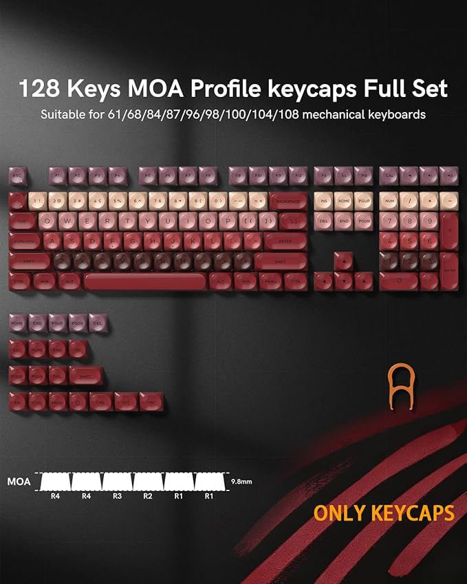PBT Keycaps, Glossy Red Lipstick Jelly Keycaps MOA Profile, 128 Keys Elegant Cute Custom Key caps for 61/68/84/87/98/100 Cherry Gateron MX Mechanical Keyboards, No Tear & Never Fades