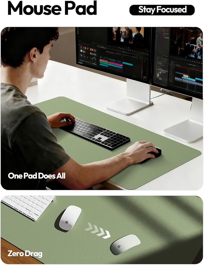 YSAGi Leather Desk Pad Protector, Office Desk Mat, Large Mouse Pad, Non-Slip PU Leather Desk Blotter, Laptop Desk Pad, Waterproof Desk Writing Pad for Office and Home (Bamboo Green, 23.6" x 13.8")