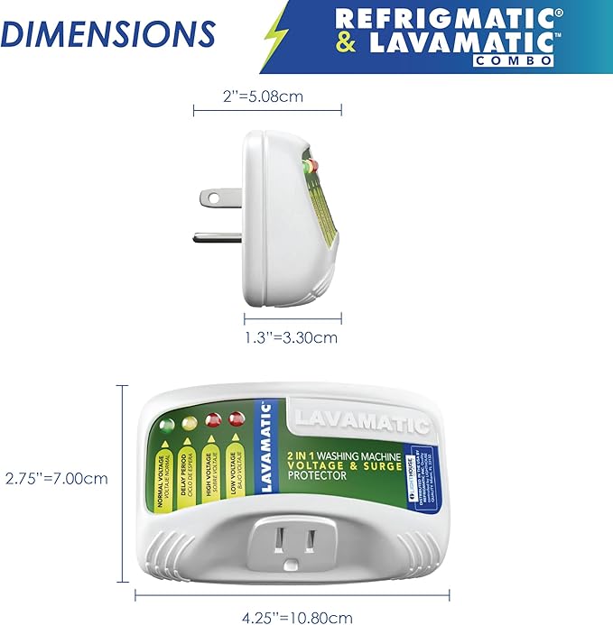 Two Electronic Voltage & Surge Protector Combo - Protect your Refrigerator and Washing Machine Against High and Low Voltage, Brownouts and Spikes